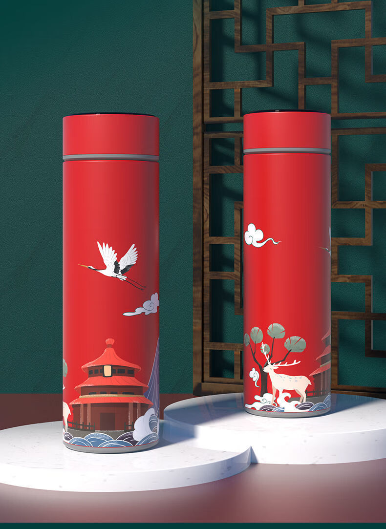 精选国潮智能保温杯304不锈钢真空便携男女生泡茶水杯中国风创意杯子