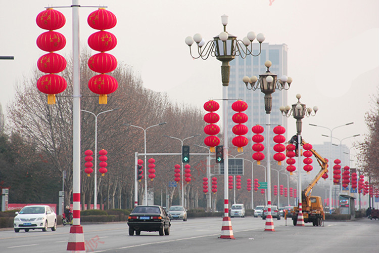 米囹大红灯笼过年春节户外装饰新年大门口路灯杆三联串灯笼灯杆150