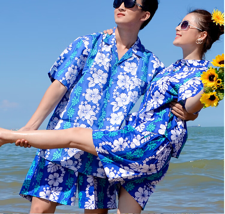 海南岛服威夷男大码沙滩服情侣套装印花女宽松新款3号白太阳男款s美码