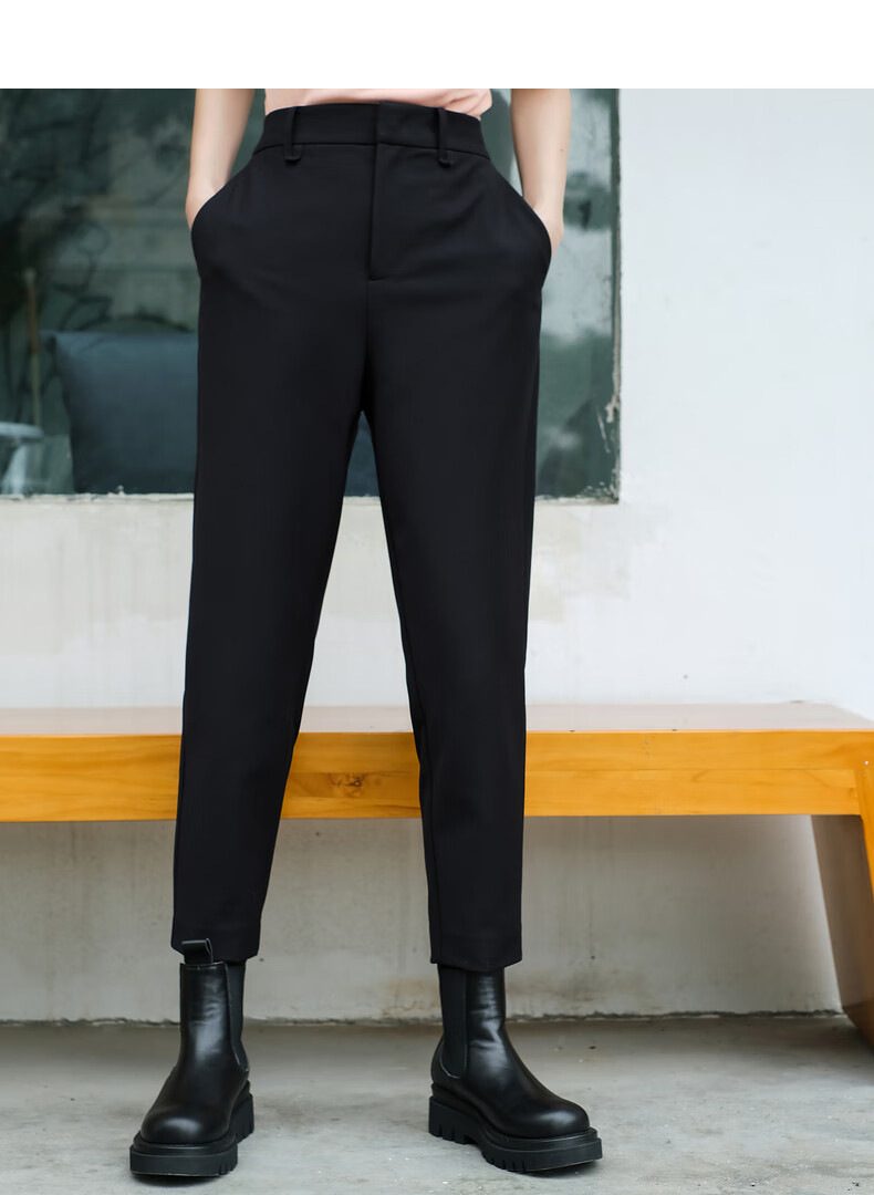 播2022春季新款半松紧腰修身锥形简约通勤锥形西裤女bdp1kd0203k40