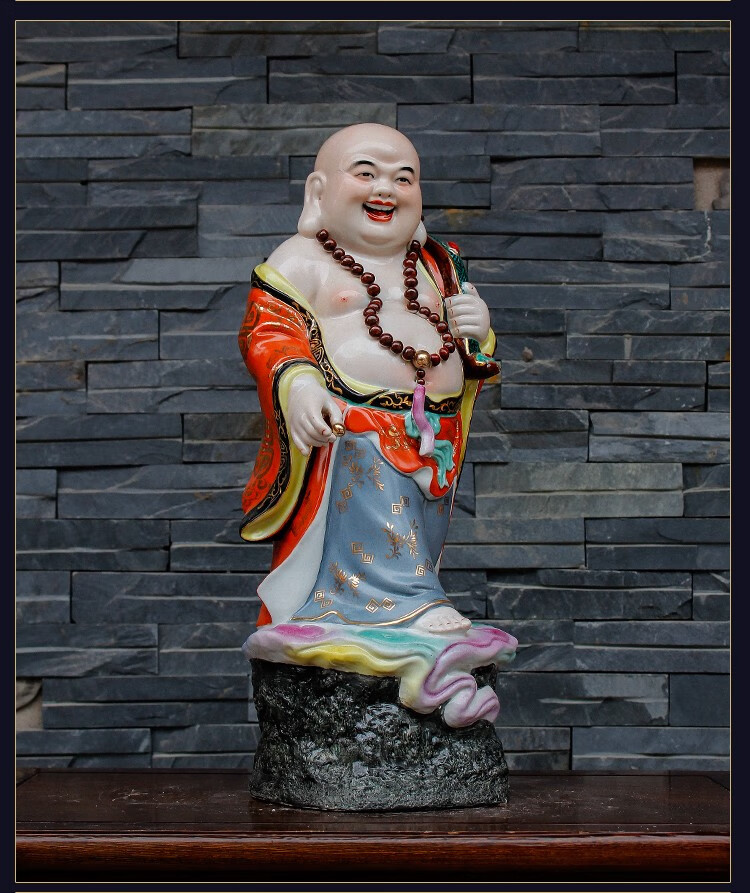 臻爵家饰景德镇陶瓷喜庆布袋罗汉大肚弥勒佛供奉开业礼品艺术人物摆件