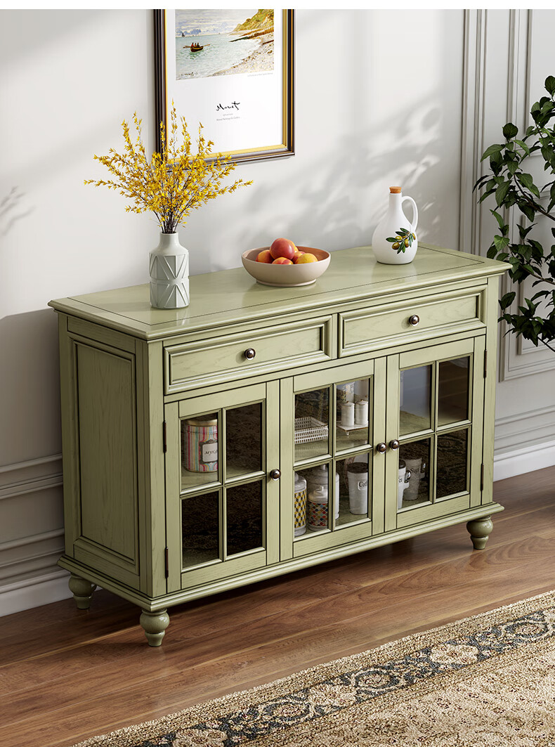 云臣美式复古实木餐边柜家用客厅碗柜收纳分层收纳柜小户型储物柜实木