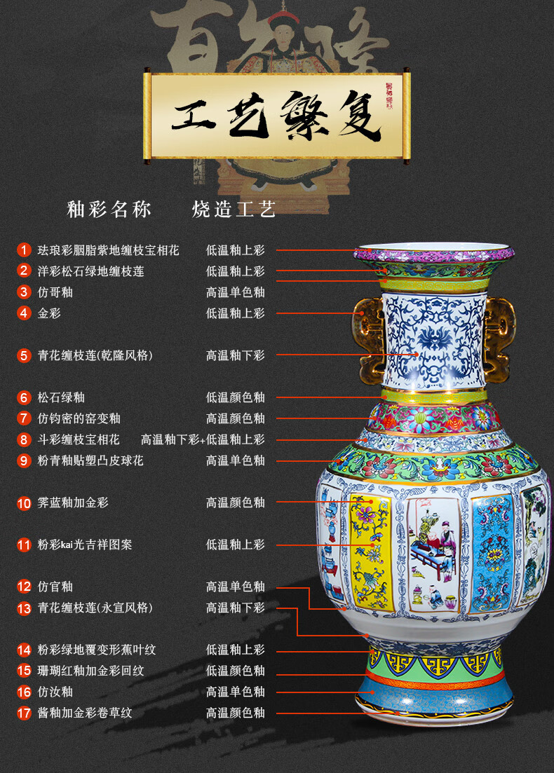 康言景德镇陶瓷花瓶粉彩双耳瓷王花鸟落地大瓷瓶中式客厅装饰瓷器摆件