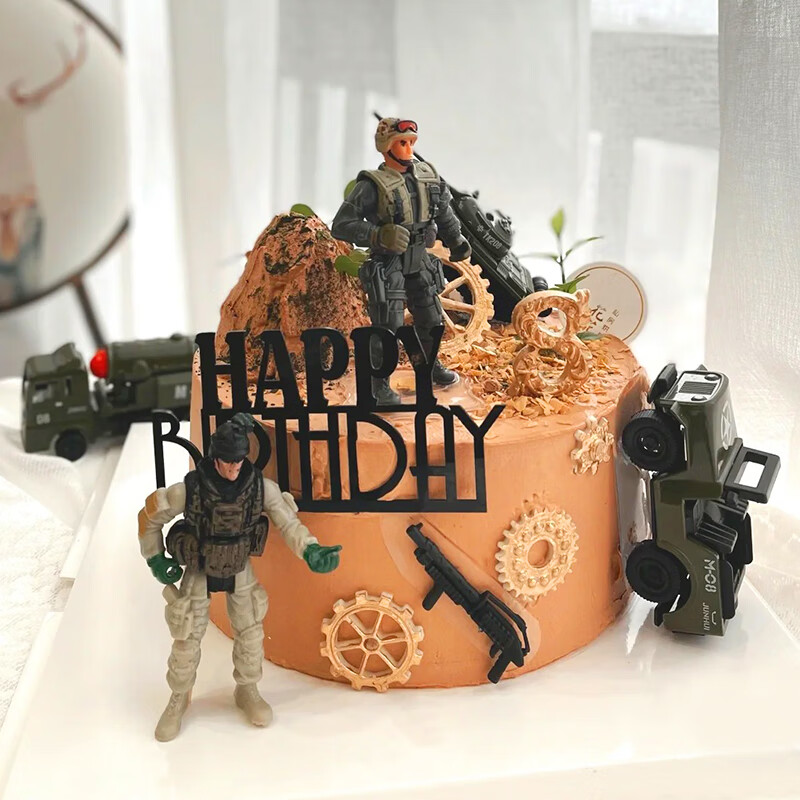 百世今生 军事主题儿童生日蛋糕战争卡通特种兵士兵直升飞机战斗机