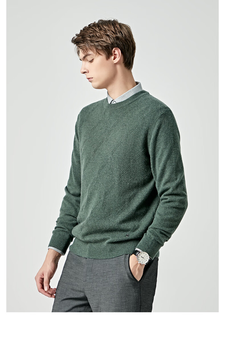 【100%山羊绒】迪柯尼高端轻奢男装针织羊毛衫 设计感格子羊绒衫 紫