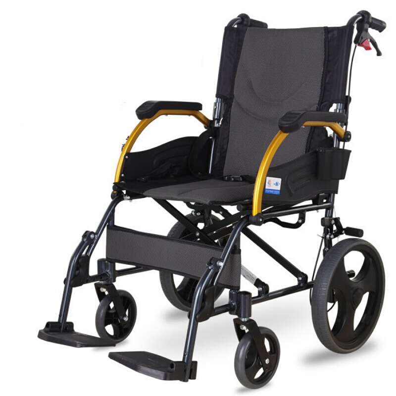 京选好货凯洋轮椅铝合金轻便折叠手推轮椅车小轮带手刹家用老人助行ky