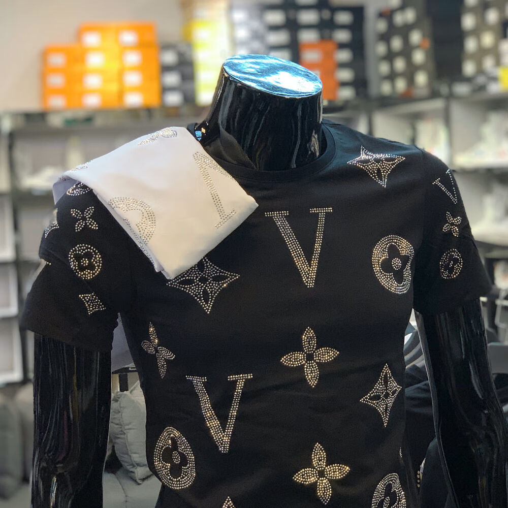 dyjalbert香港潮牌欧洲站烫钻男短袖潮牌男士恤带钻镶钻莱卡棉半袖修