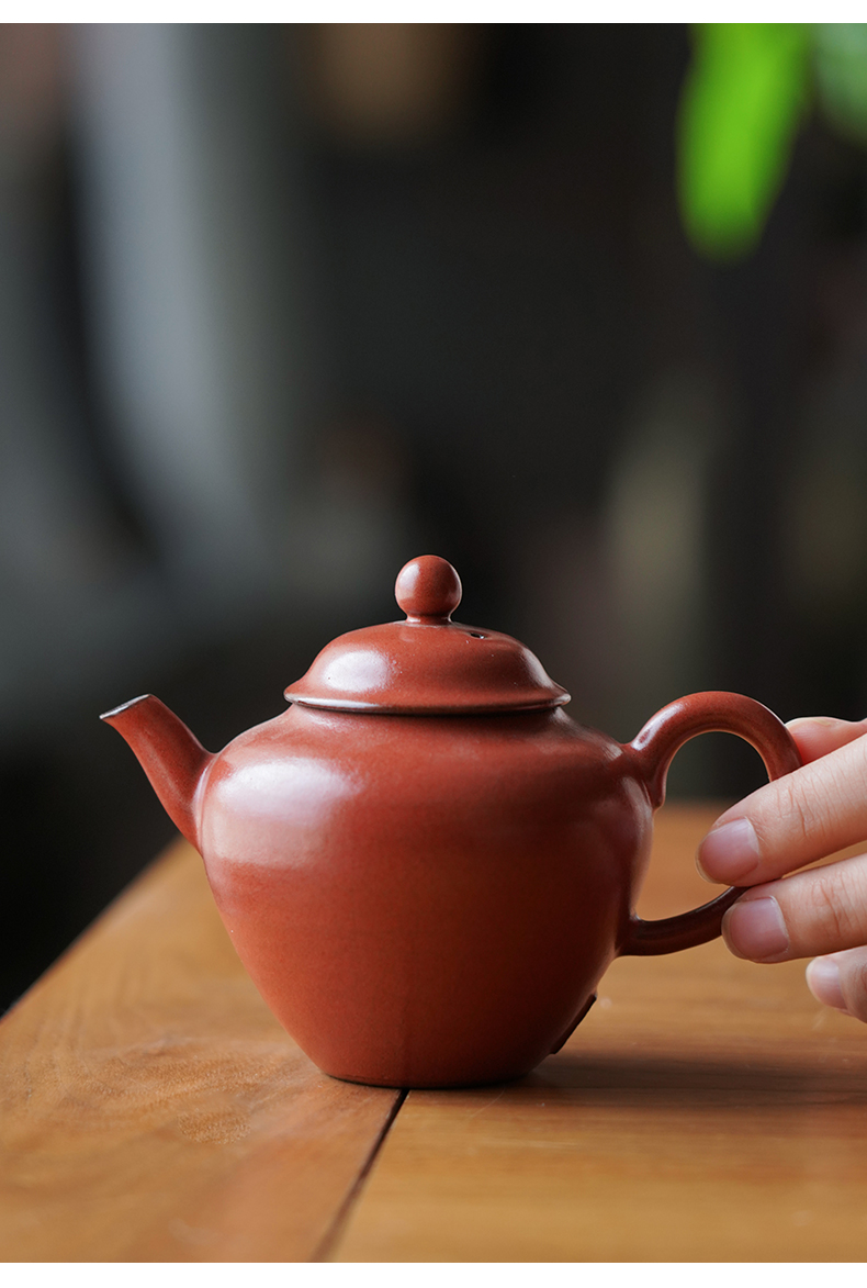 景德镇霖松堂新款紫砂泥色釉泡茶壶小号须言陶壶家用功夫茶具单壶火红