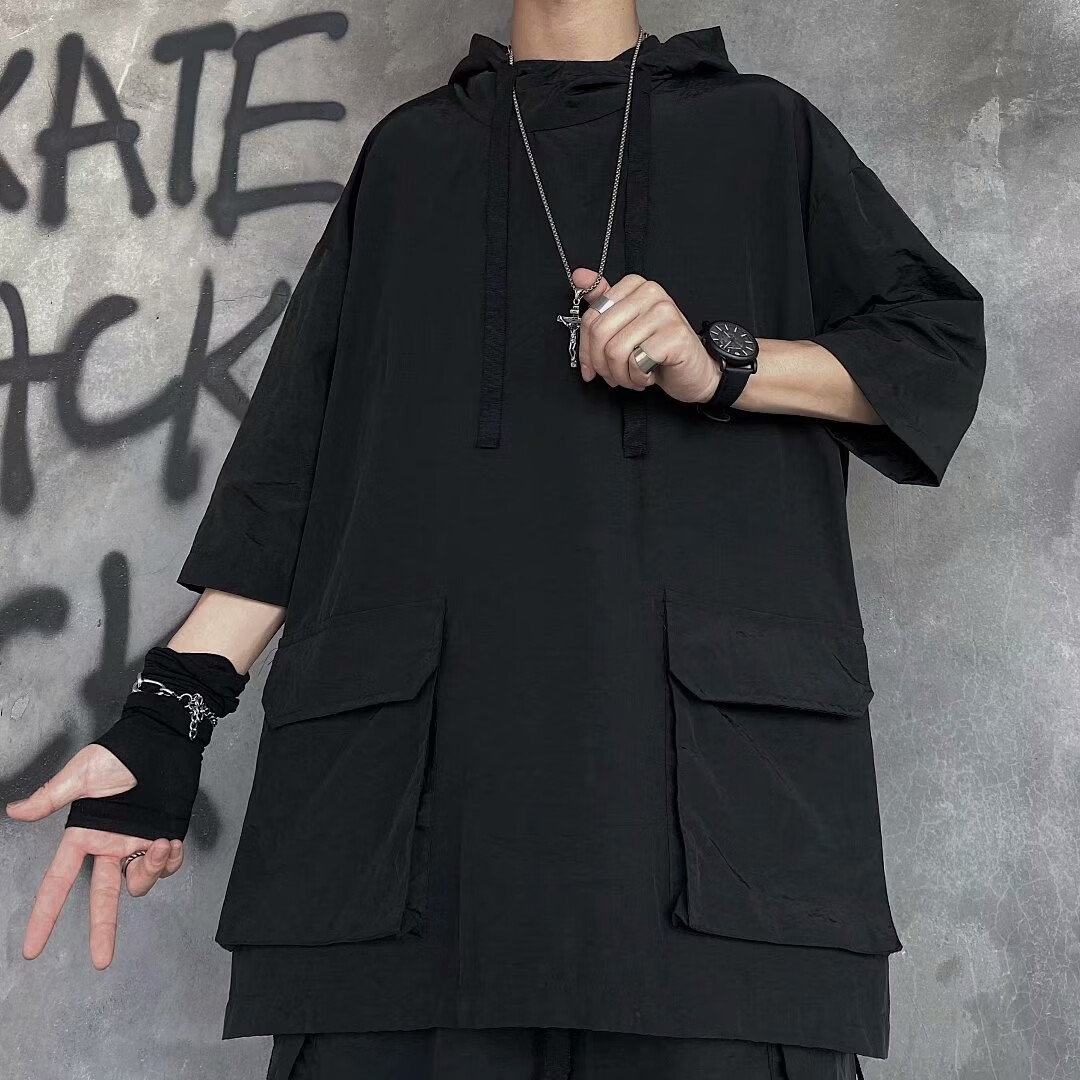 瓜老板山本暗黑系套装超酷纯色工装短袖t恤上衣宽松五分裤学生短裤