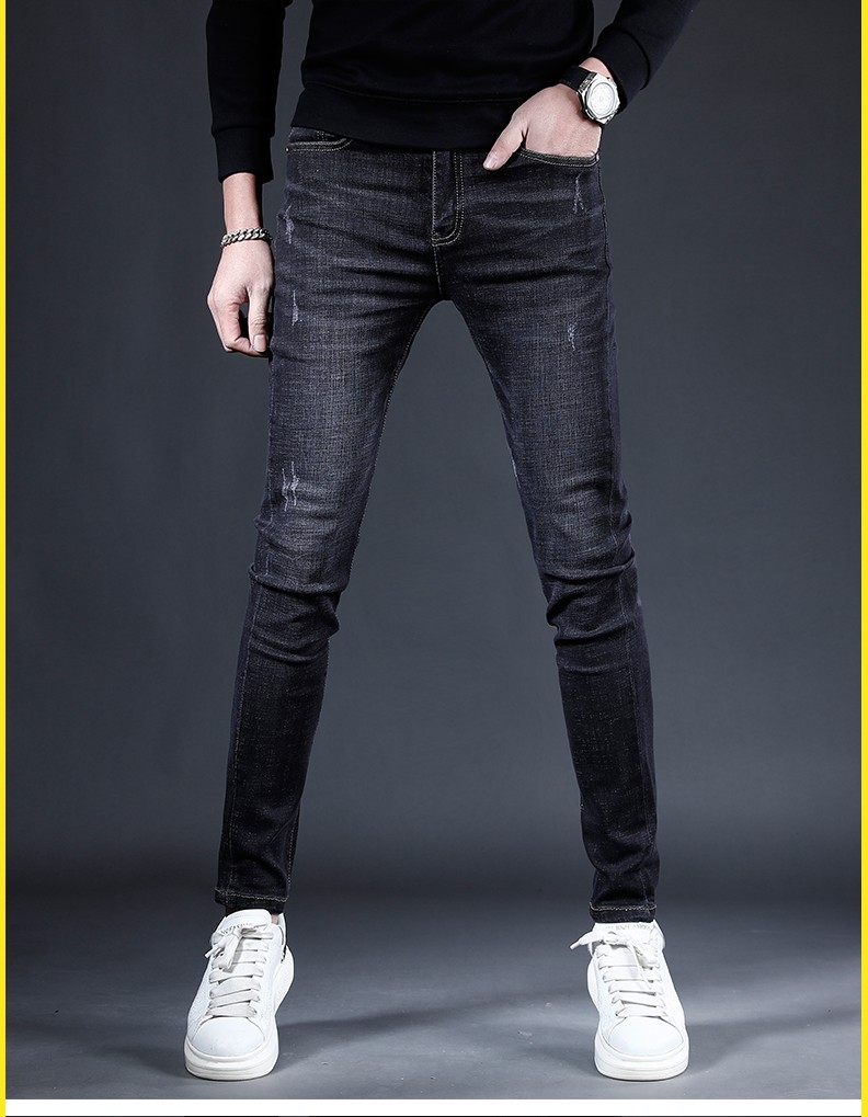 皮尔卡丹法国高端名牌时尚百搭牛仔裤男潮流修身小脚弹力休闲裤子年