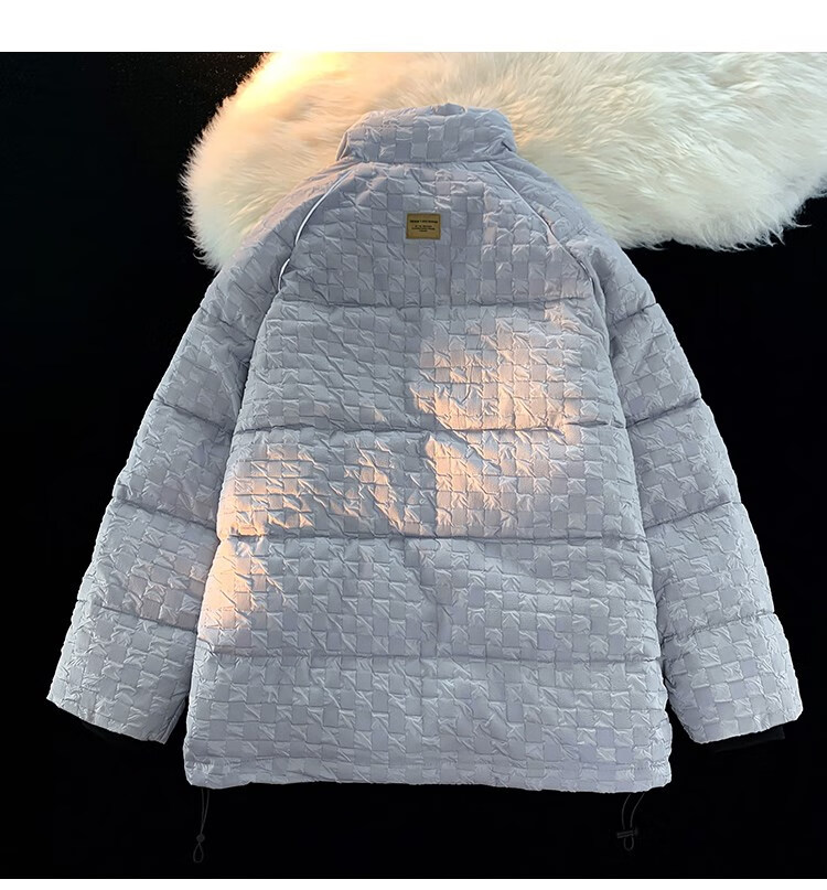 贝卡庄 牛油果绿色棉衣男冬季加厚棋盘格hiphop棉服立领oversize情侣