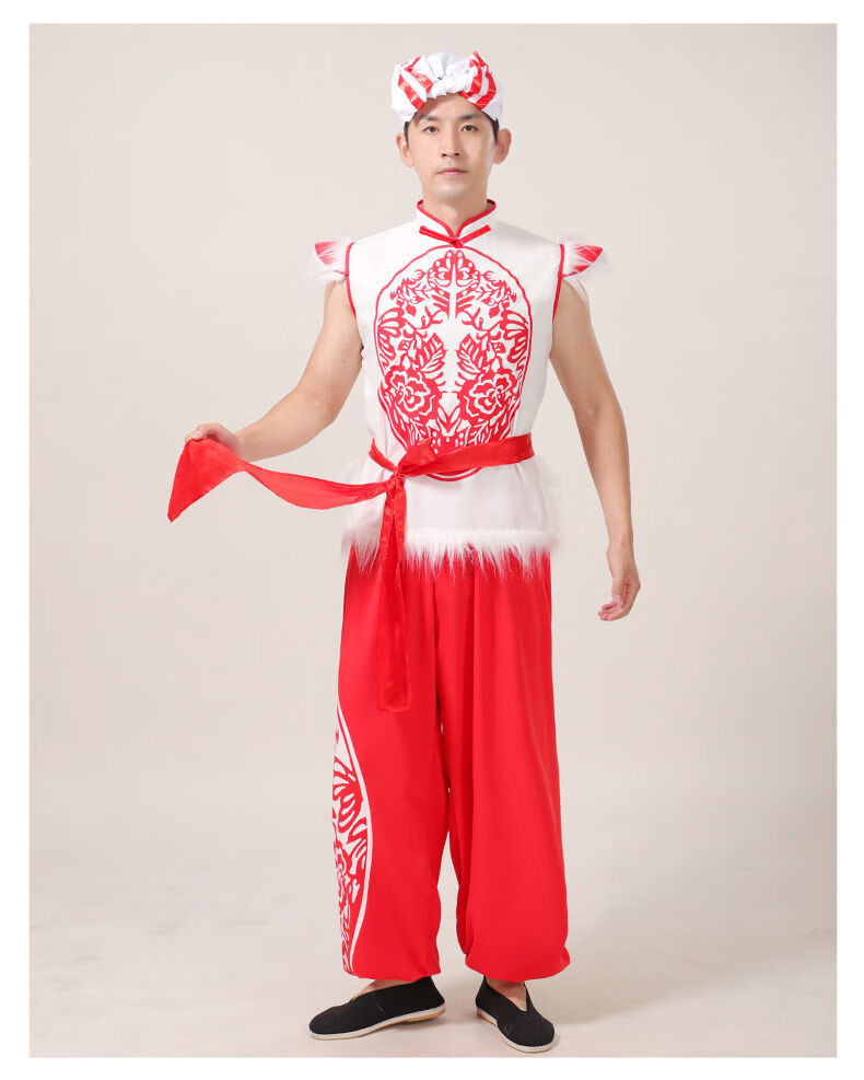 【】传统安塞腰鼓服装陕北民族风陕西男女服秧歌服阿宝打鼓演出服