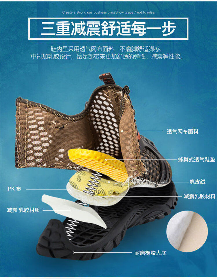 男户外休闲运动登山鞋涉水鞋男士溯溪鞋镂空防滑鞋51军绿色运动鞋码43