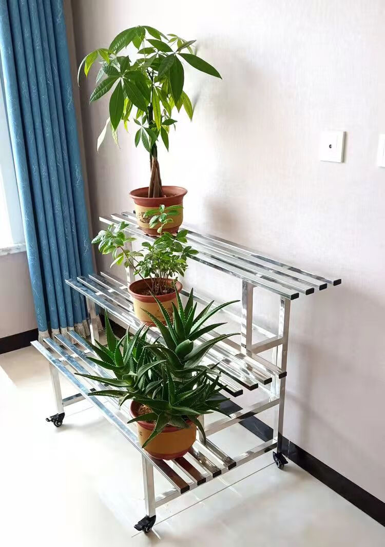 约见农资不锈钢花架阳台多层架阶梯式架子带轮室外大花盆户外置物架