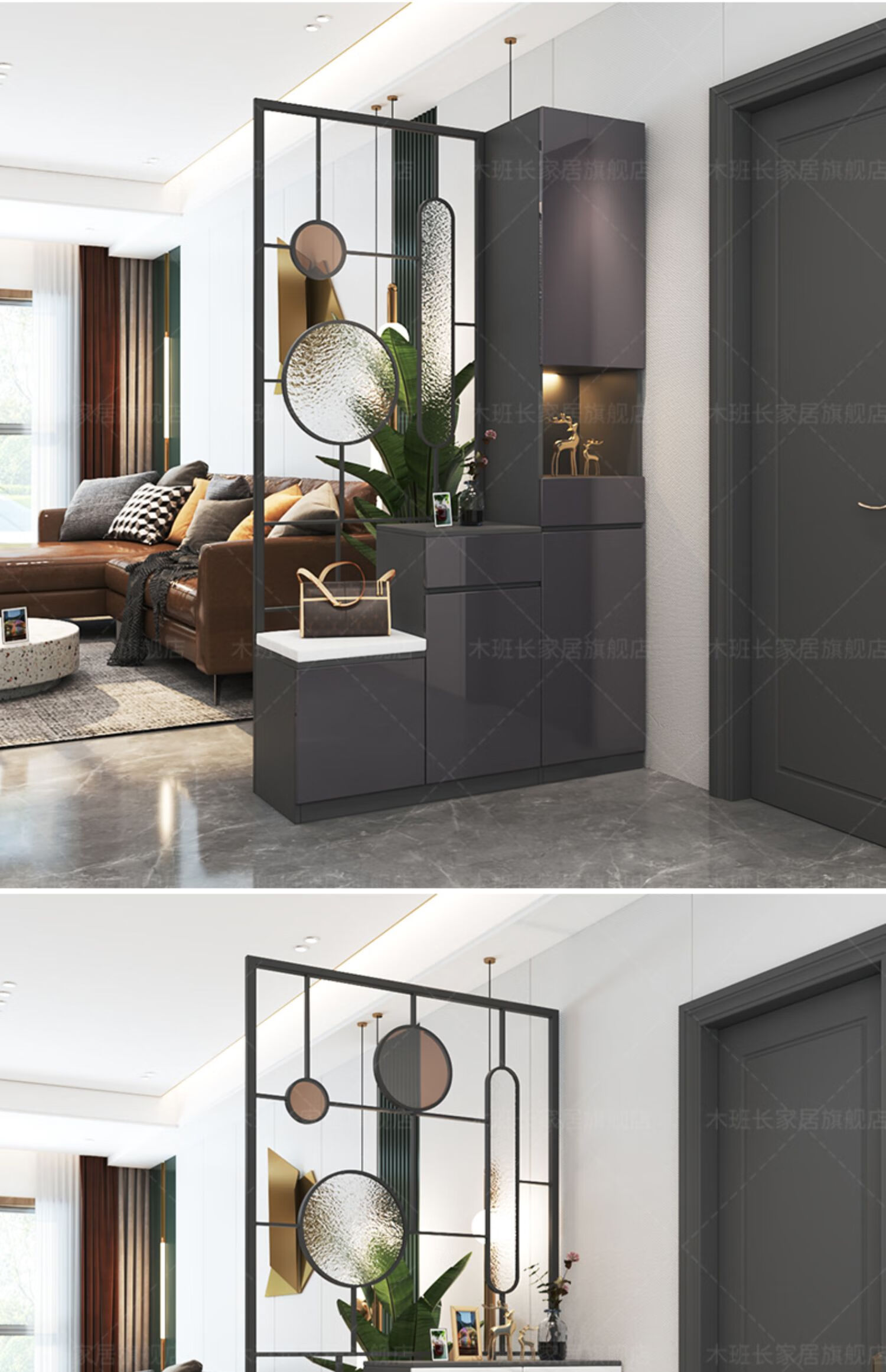 卡米奥轻奢玄关柜鞋柜一体靠墙入户客厅隔断柜简约现代铁艺屏风柜装饰