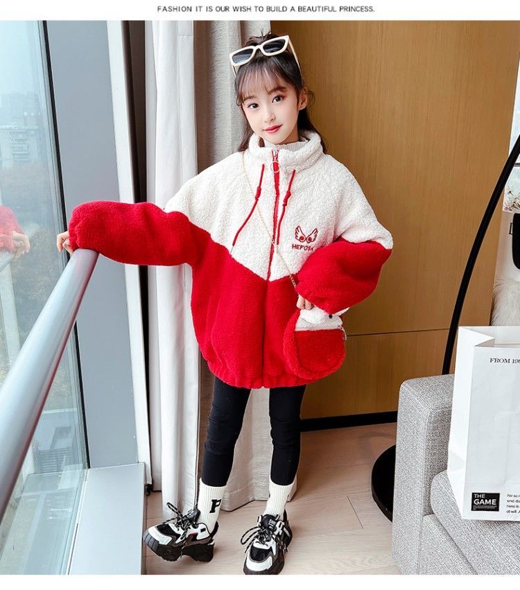 丹仔女大童外套秋冬款1215岁加绒加厚防风儿童喜庆拜年服保暖大衣小