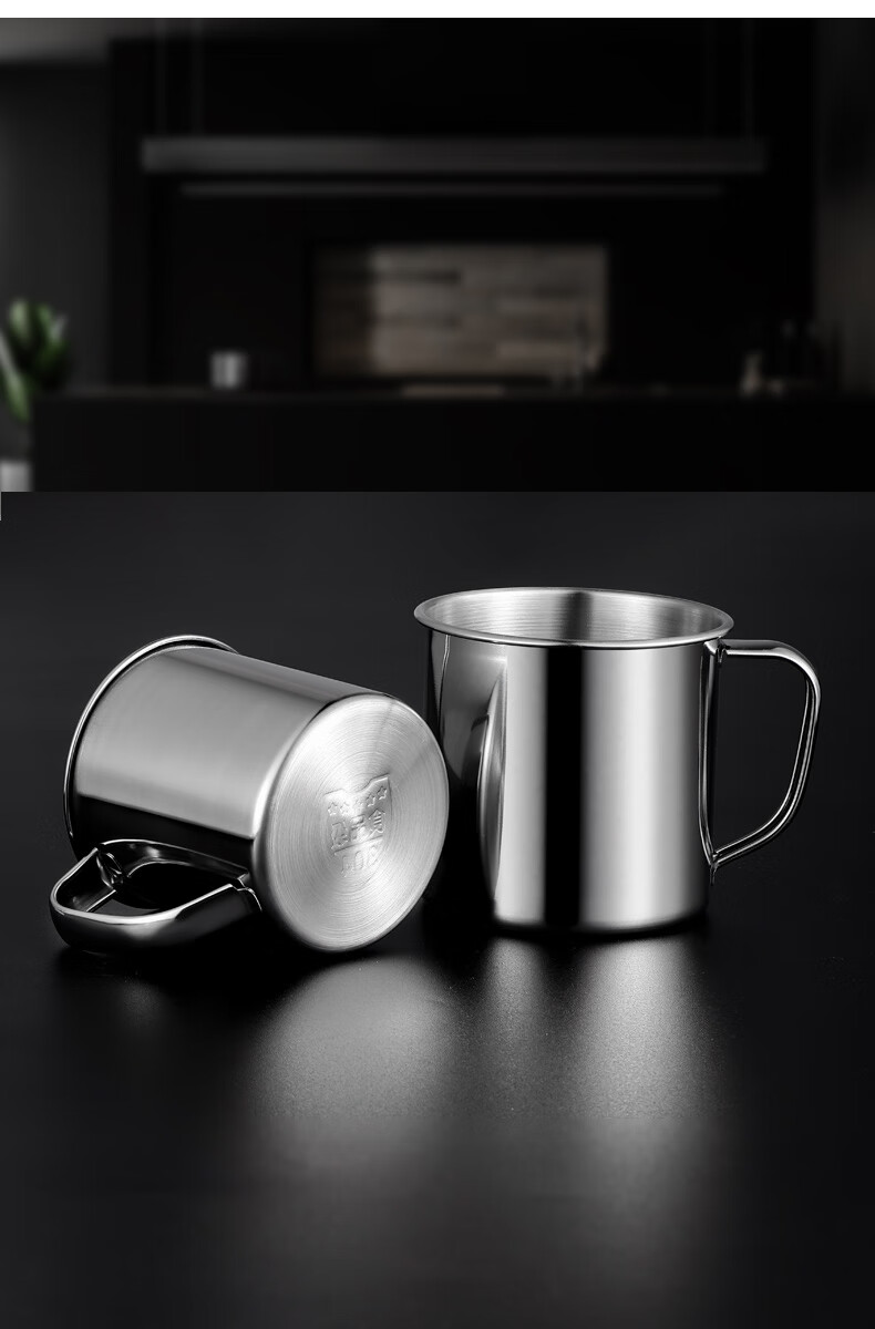 不锈钢老式茶缸子304不锈钢水杯家用大容量带盖茶缸口杯儿童幼儿园