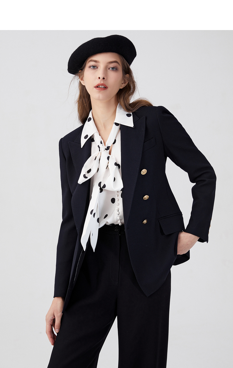 朗姿浮雕扣气质西装职业套装2022年春季新款西服外套上衣女高级感深