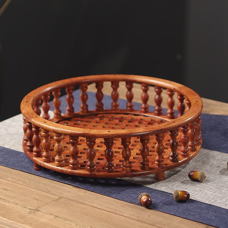 臻厨艺缅甸花梨木实木果盘客厅茶几零食托盘木质家用复古摆件新中式