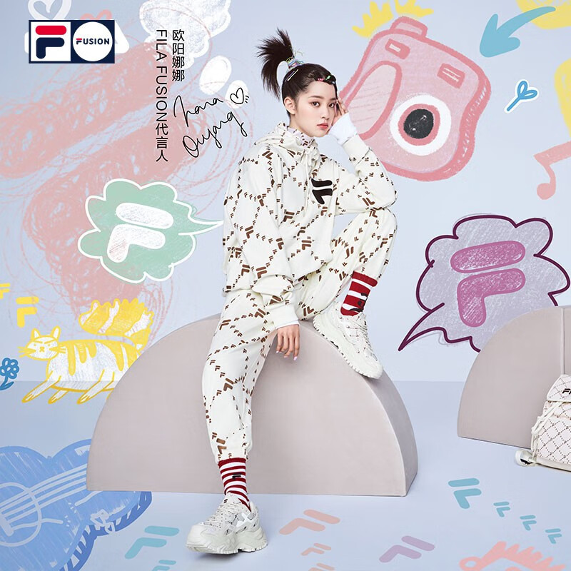 【欧阳娜娜同款】fila fusion斐乐潮牌 针织长裤2022春季新品日系街头