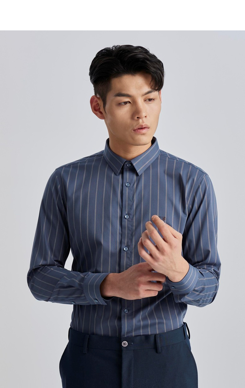 利郎长袖衬衫男商务正装尖领刺绣2022春季设计感条纹衬衣 灰间色(g2cz