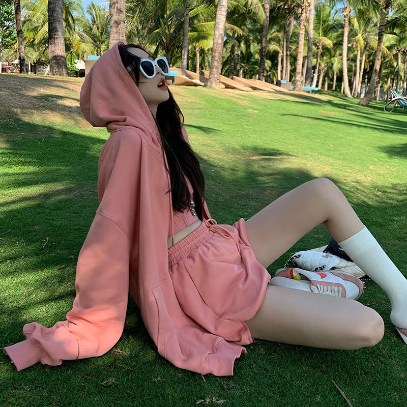 精选时尚休闲运动纯棉短裤套装女2022春秋夏季女装网红三洋气乐迪纯