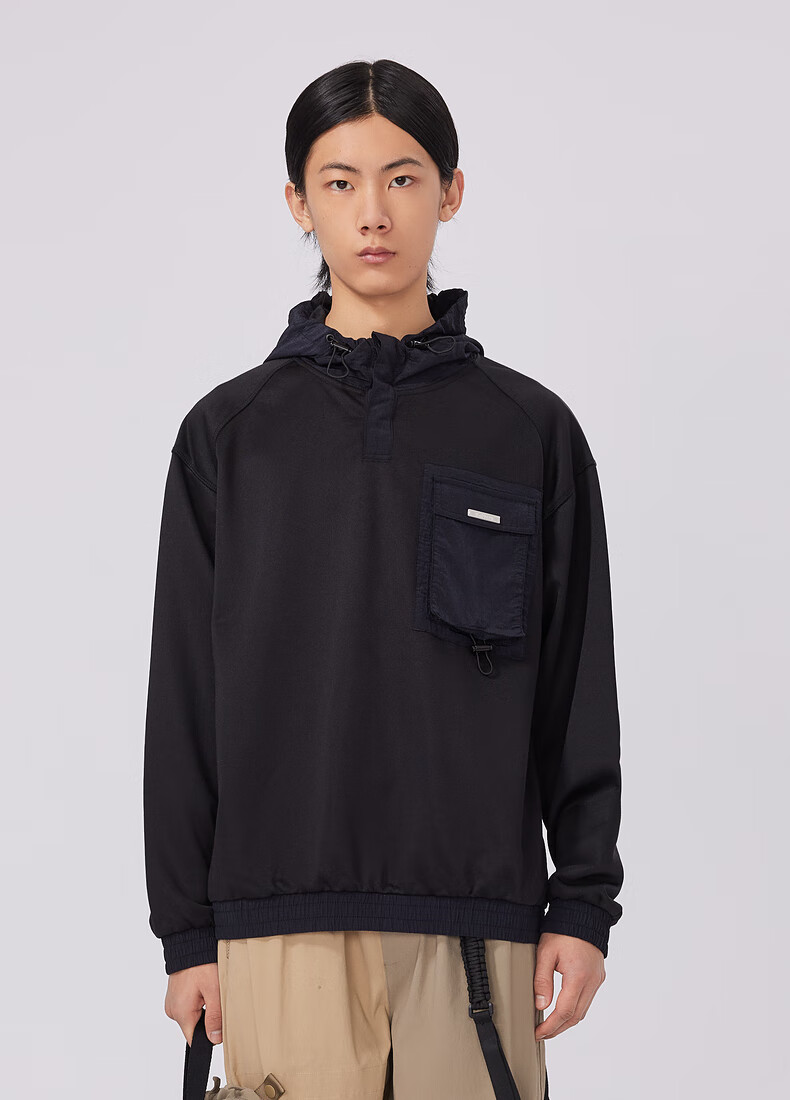 商场同款cabbeen卡宾男装连帽卫衣时尚简约黑色卫衣h煤黑色0148170m