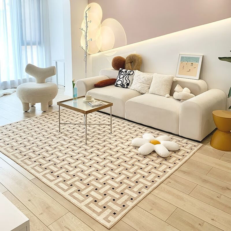 澳颜莱美式复古格子地毯中古风客厅茶几地毯法式花砖现代简约格子茶几