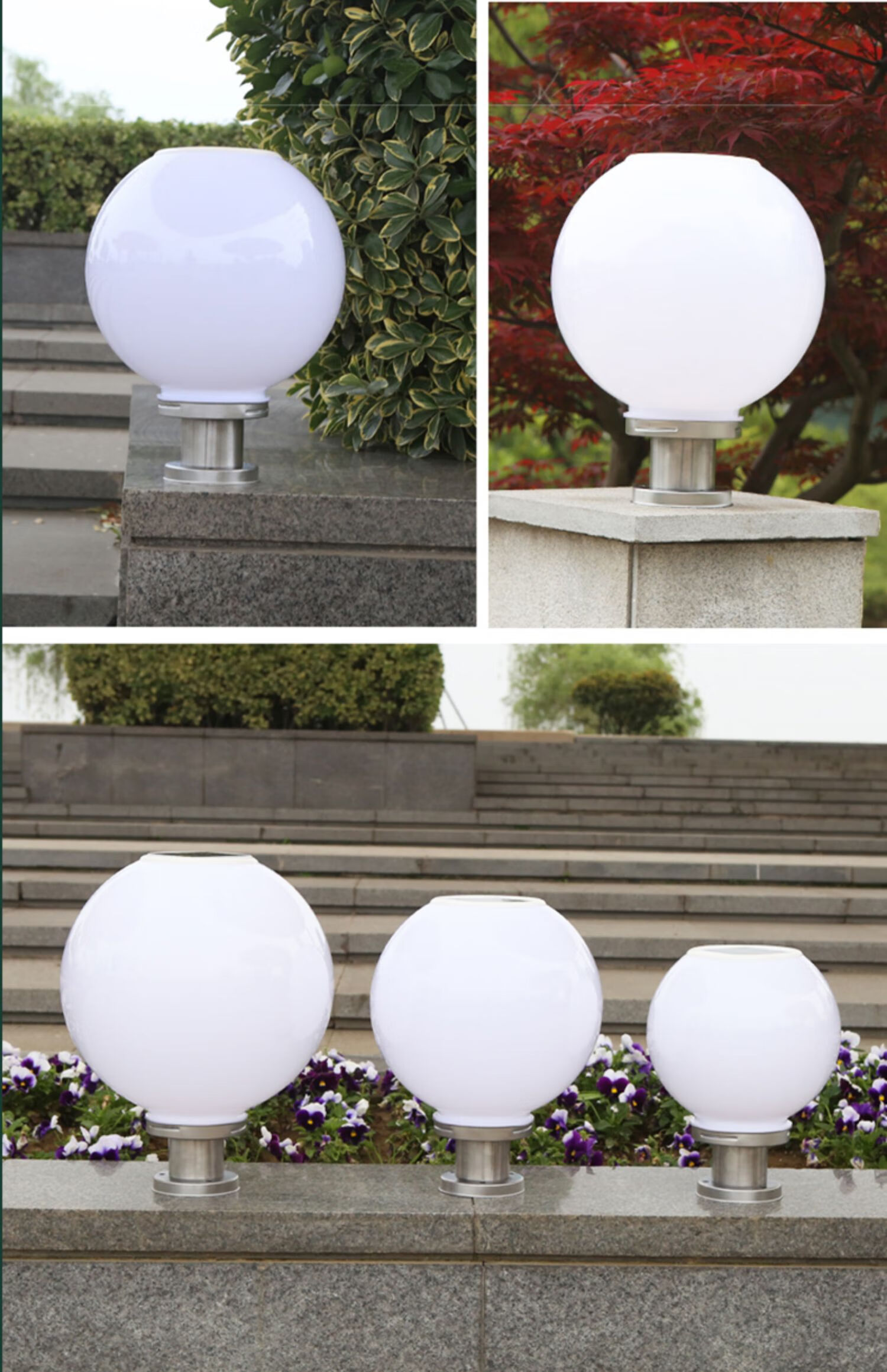 围墙圆柱子头门头灯园形圆柱灯庭院大门柱头圆球太阳能柱头灯圆球灯