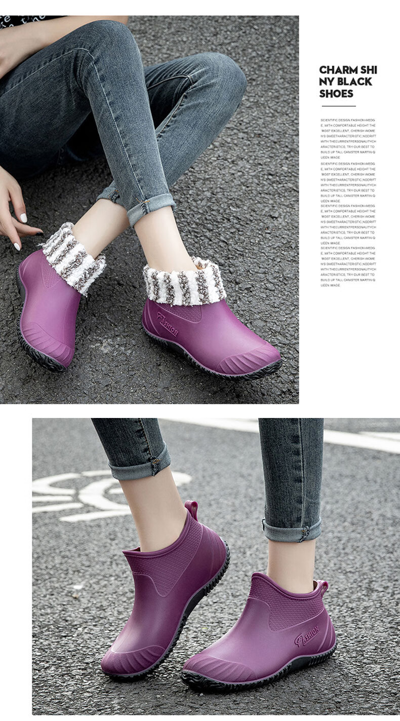 女士防滑鞋厨房专用耐磨工地工作鞋时尚雨鞋四季短筒轻便防水胶鞋水