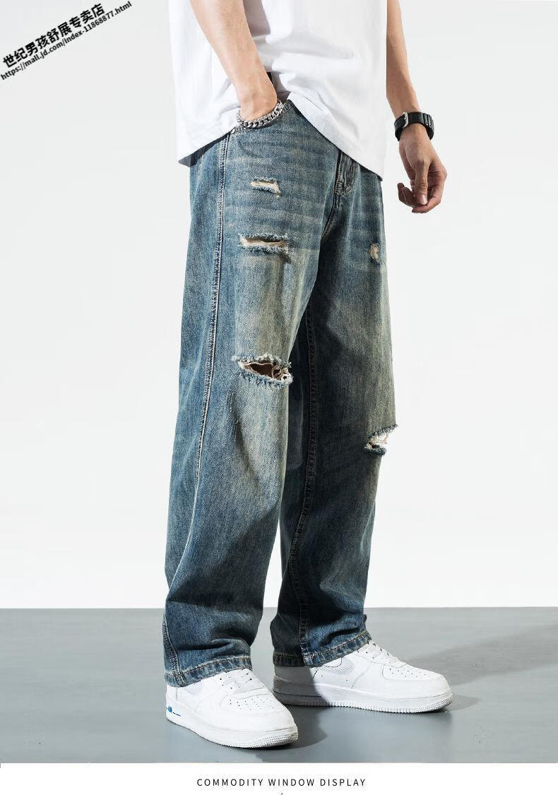 boycentury2022美式水洗复古普陀西部牛仔裤男宽松阔腿垂感直筒长裤破