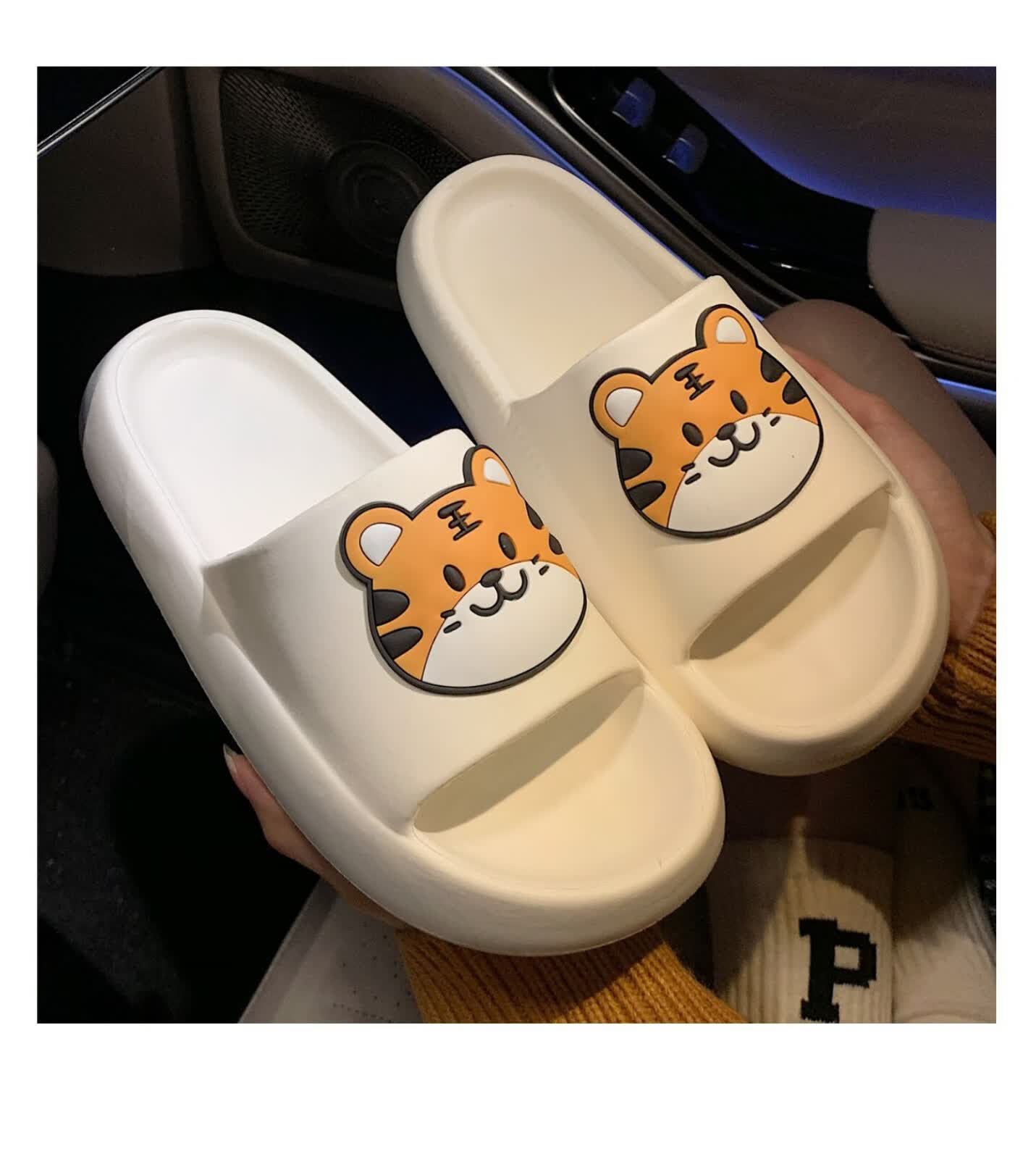 eva防滑防臭可爱小老虎拖鞋女夏情侣居家用洗澡外穿凉拖男荧光绿3637