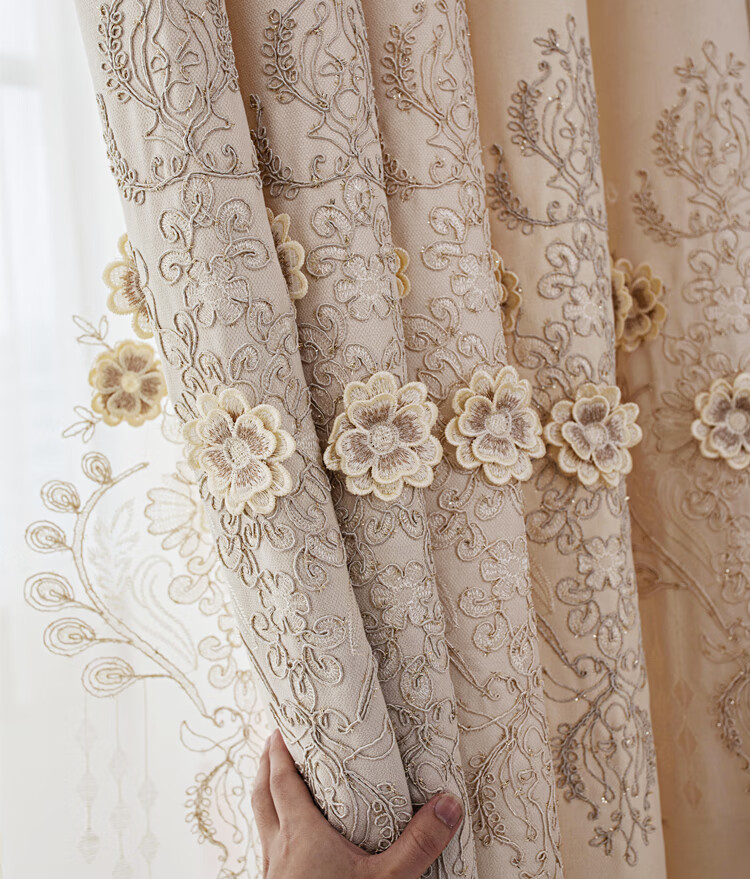 诺福佳现代欧式高档新款浮雕绣花窗帘纱双层成品客厅卧室遮光布阳台