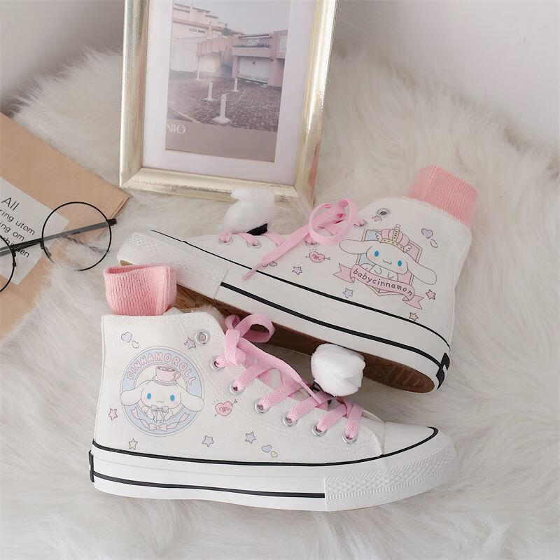 loldl olrder三丽鸥 鞋高帮帆布鞋女百搭学生休闲运动白鞋子卡通动漫