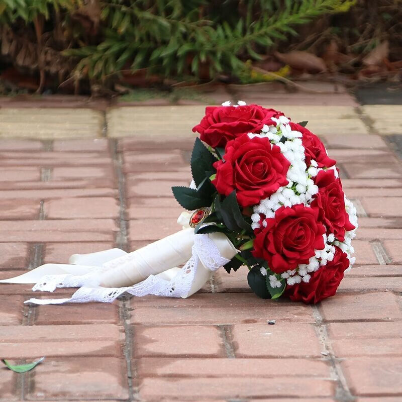 新娘手捧花红色绒布玫瑰手捧花捧花新款白玫瑰10朵