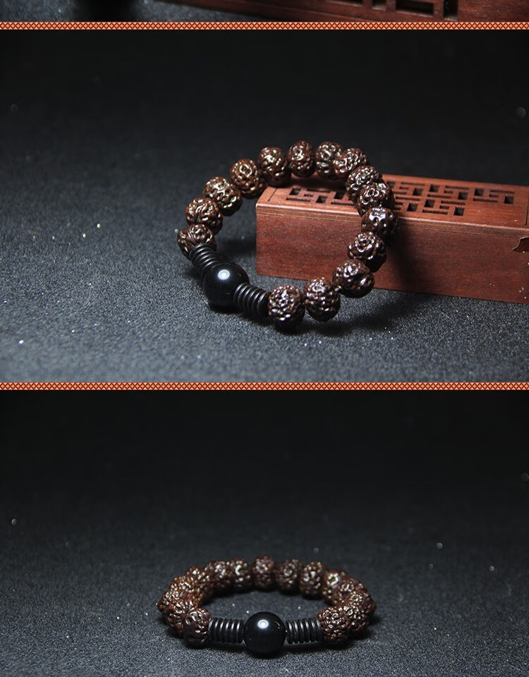 爱优美修罗天意子菩提子手串黑色朋克风黑曜石男女手工饰品手围1415cm