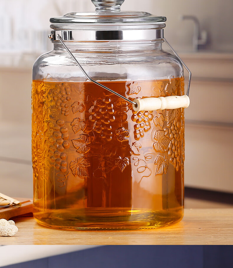 真之靓玻璃油罐带龙头家用厨房装花生油桶加厚密封罐10斤15斤大容量储