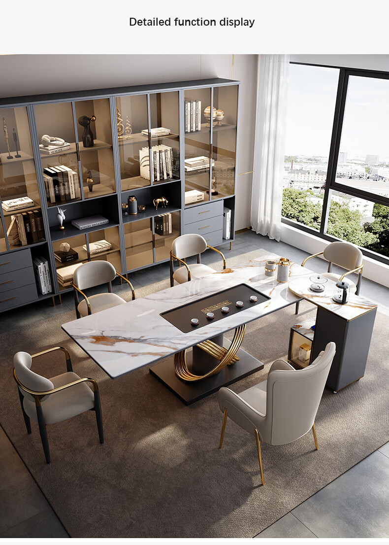 轻奢岩板茶台现代简约大板茶台桌椅组合套装一体办公室高级感茶桌 1