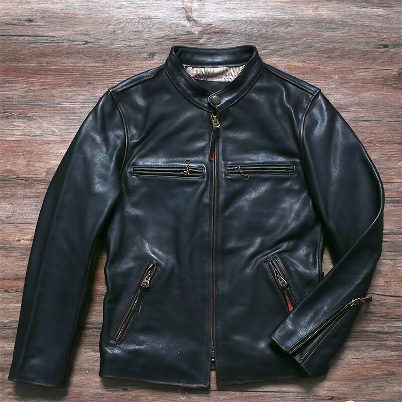 j100皮衣无涂茶芯马皮夹克粗犷狂野美式皮衣男j100机车服立领修身外套