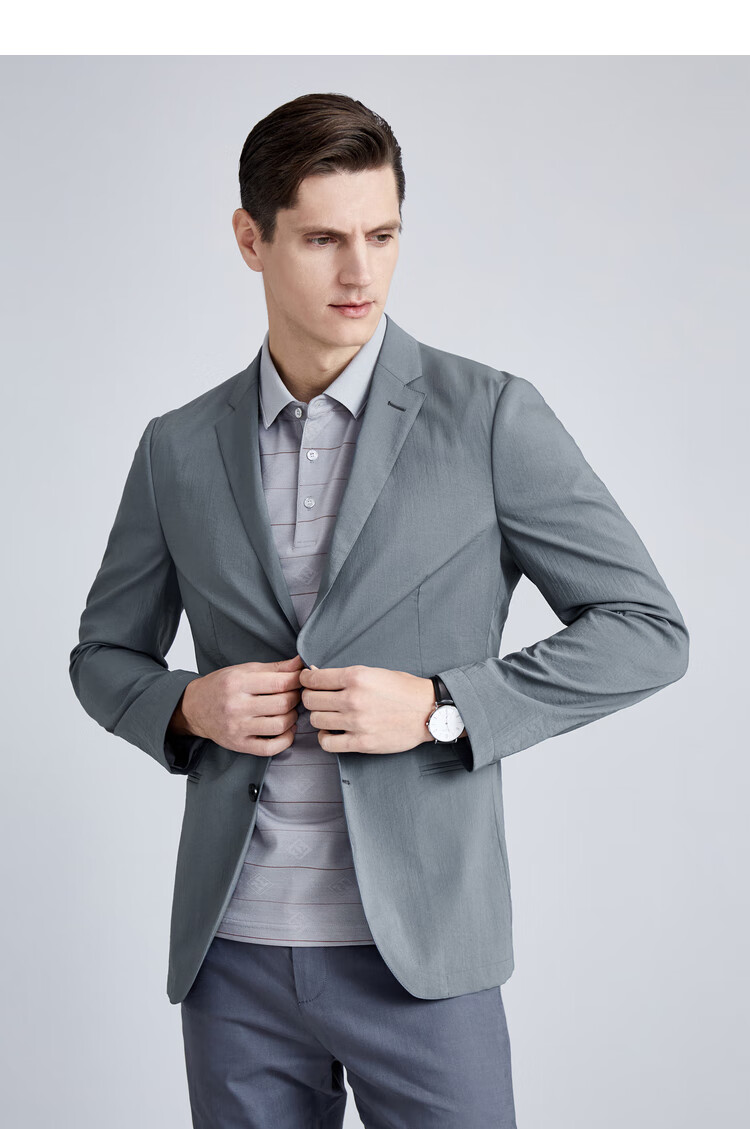 鄂尔多斯emz22春夏新品轻薄便装西服男士易打理商务休闲西装外套灰绿