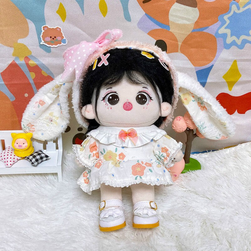 棉花娃娃衣服女20cm蕾丝大耳碎花兔裙20厘米套装娃衣公仔换装衣物公主