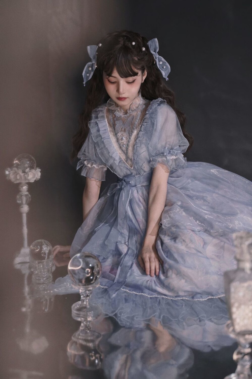 深海医院原创正品华丽珍珠刺绣lolita洛丽塔op洋装甜美连衣裙浅蓝色op