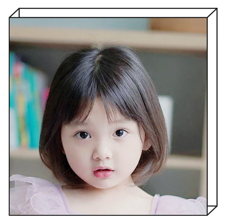 儿童假发女可爱短直发逼真空气刘海公主宝宝摄影拍照自然整顶发套黑色