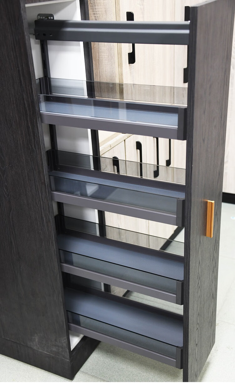 极浅柜零食柜拉篮厨房高深高柜拉篮橱柜全铝高升侧拉篮储物浅款200