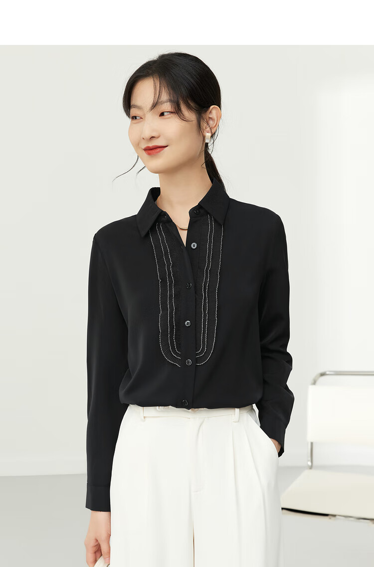 尚都比拉通勤ol衬衫女士早秋设计感小众长袖衬衣复古法式气质上衣黑色