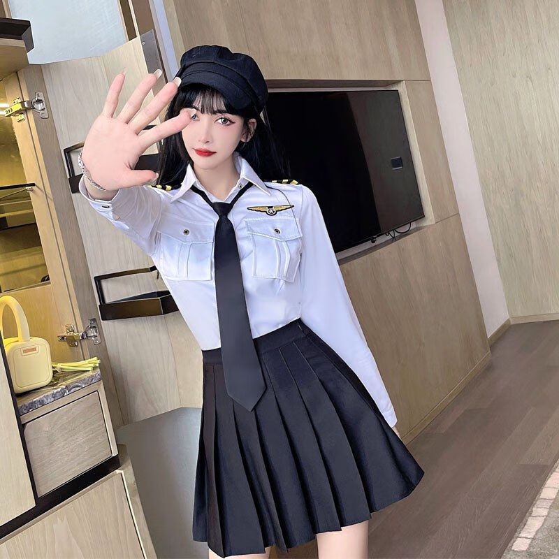 品质精选空姐jk制服套装女夜店酒吧工作服海军风职业装长袖领带衬衣两