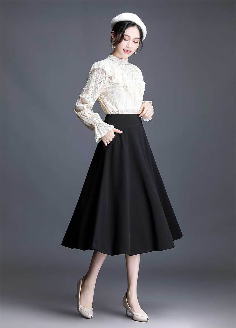 2021新款伞裙大摆裙女a字半身裙高腰百褶百搭短裙蓬蓬裙秋冬时尚气质