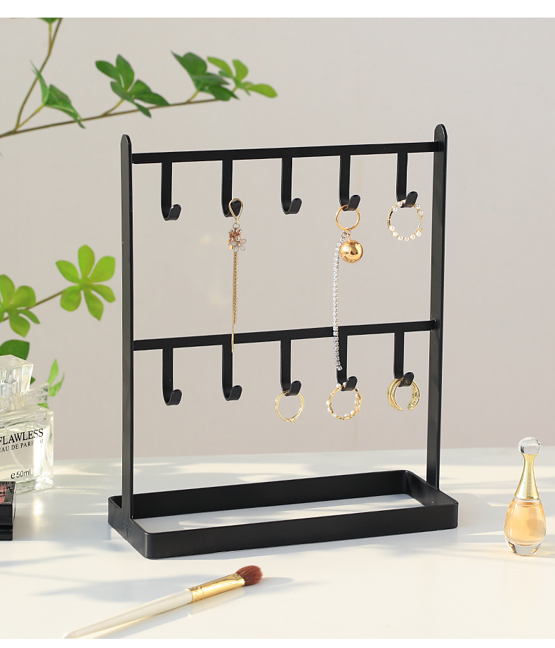 桌面铁艺挂钩钥匙饰品耳环项链挂架置物架玄关进门口收纳架子黑色铁艺