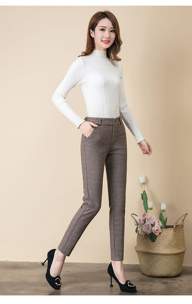 61020265高档轻奢旗舰官方店呢子裤子女秋冬萝卜裤直筒毛呢裤