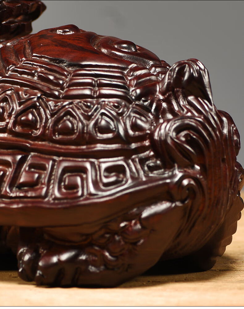 鲁积图黑檀木雕龙龟摆件实木质龙头龟玄武家居客厅办公室装饰工艺品